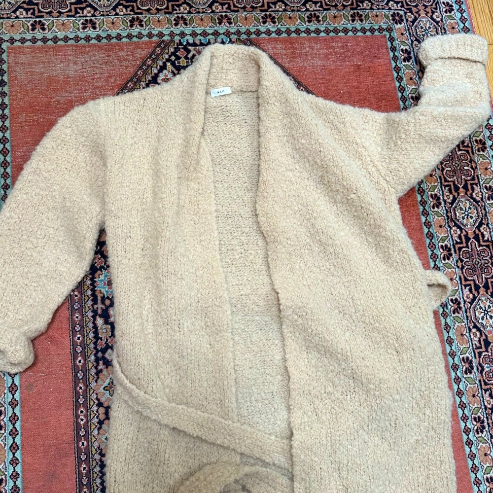 A.L.C. Nude Wool Nubby Boucle Knit Wrap Coat - Picture 9 of 12
